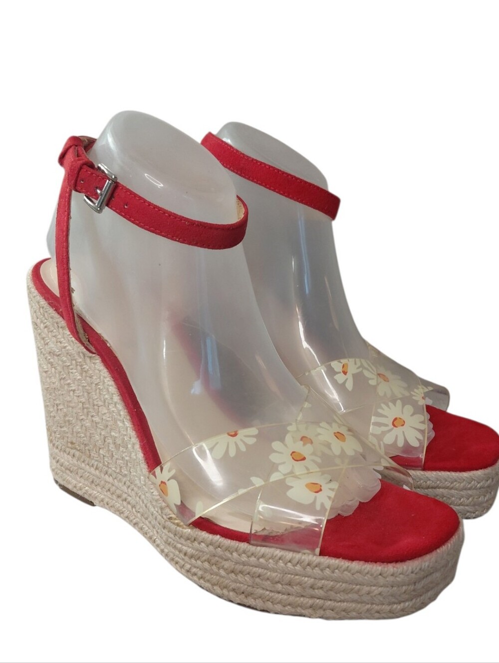 Jessica Simpson Red Sunflower Clear-Strap Espadrille Wedges Size 9.5